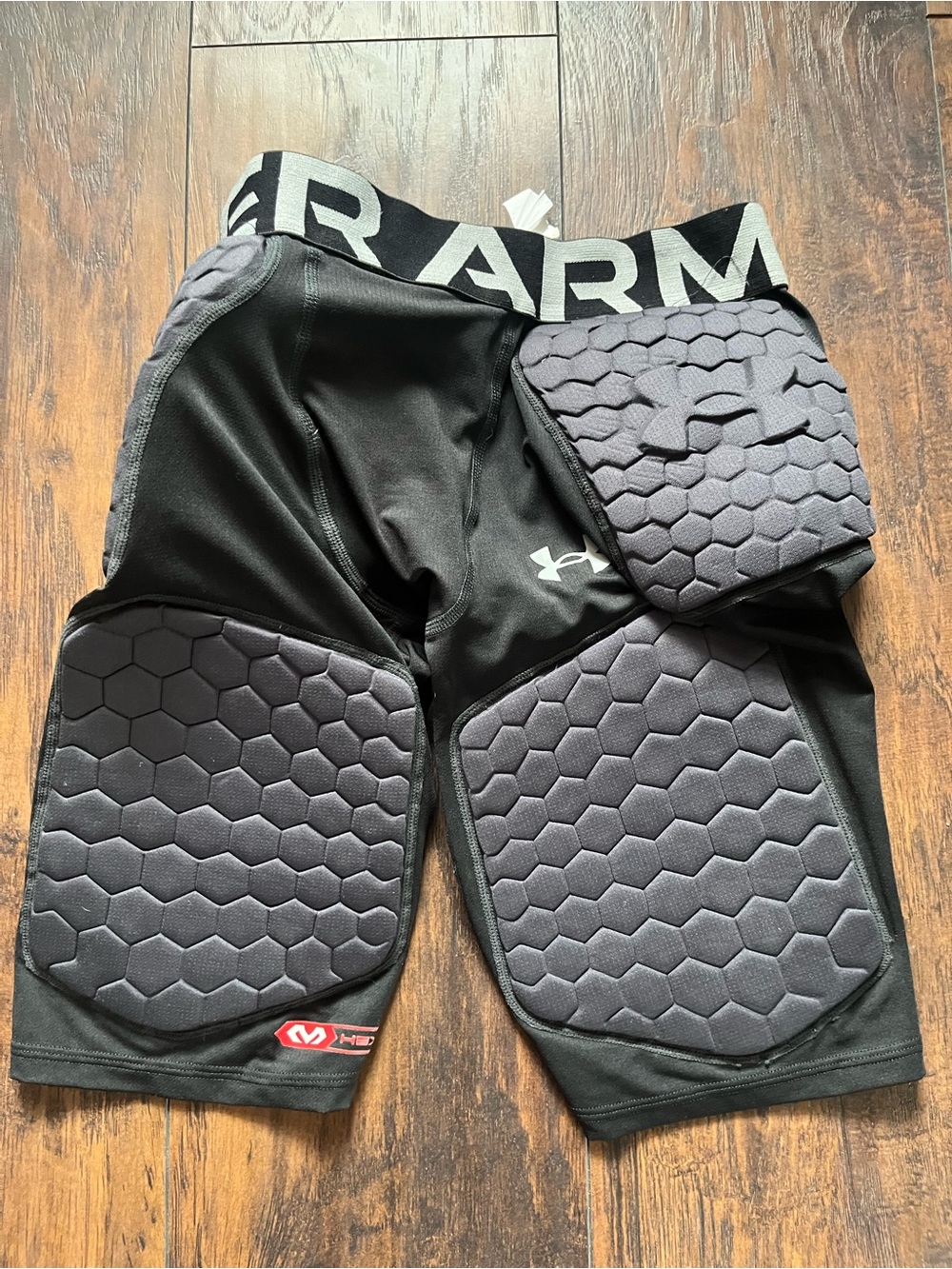 Under Armour Men’s Black Hex-Padded Compression Shorts, football girdle